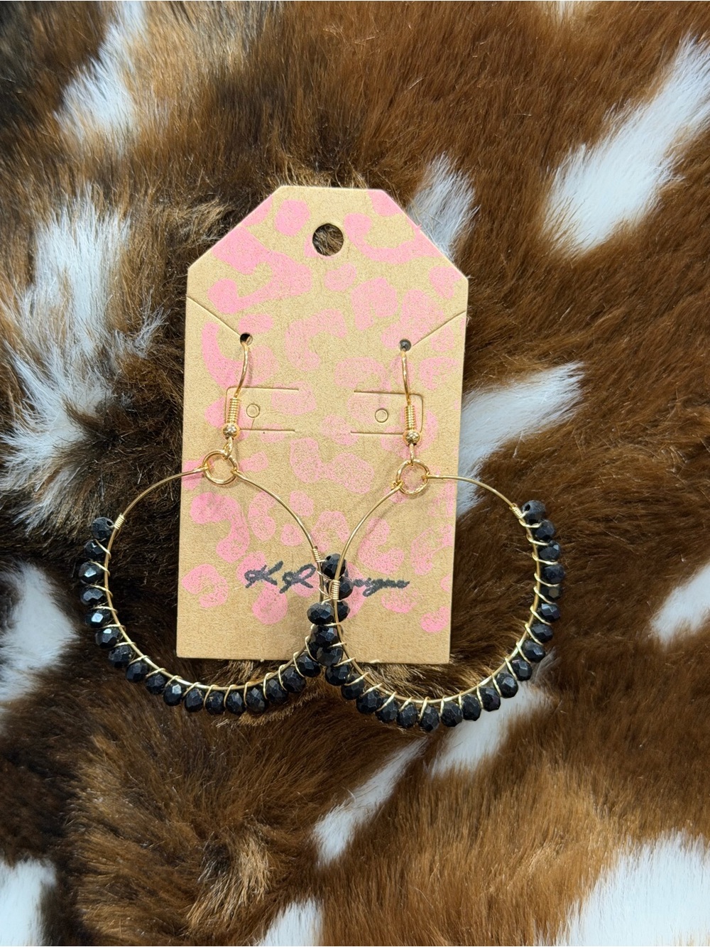 Gold Hoop Earrings with Black Beads - Women Jewelry